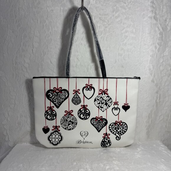 Brighton Love Notes Tote Bag Heart & Bow Design White & Black Red - Picture 1 of 5